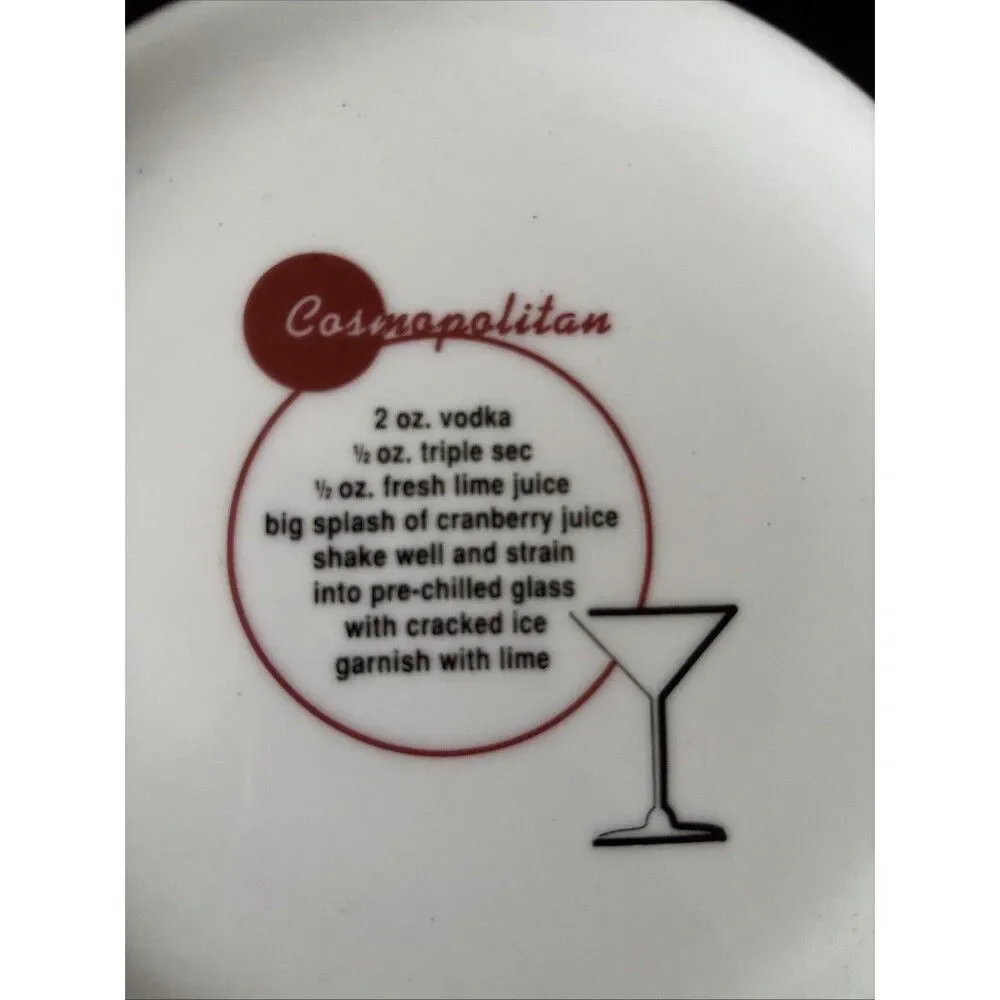 Pottery Barn Retro Bar Set of 4 Appetizer Salad Plates Mixed Drink Recipes 8.5”